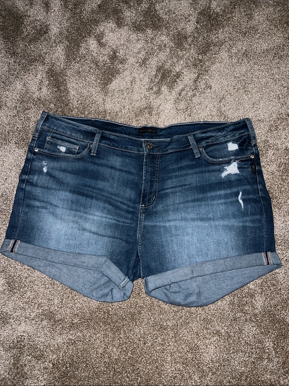 Silver Jeans Medium Blue Rolled Cuff Distressed Denim Shorts